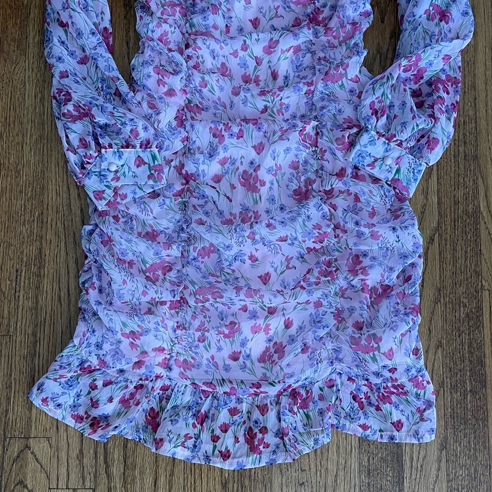 Women’s LS Mini Ruched Floral Dress - Picture 6 of 8